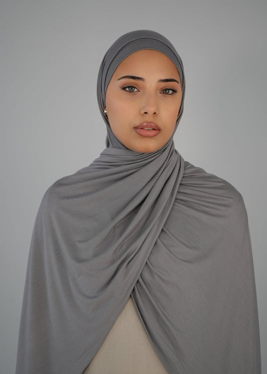 Light Grey Bundle - Premium Jersey Hijab mit matchendem Jersey Schlauch-Bone